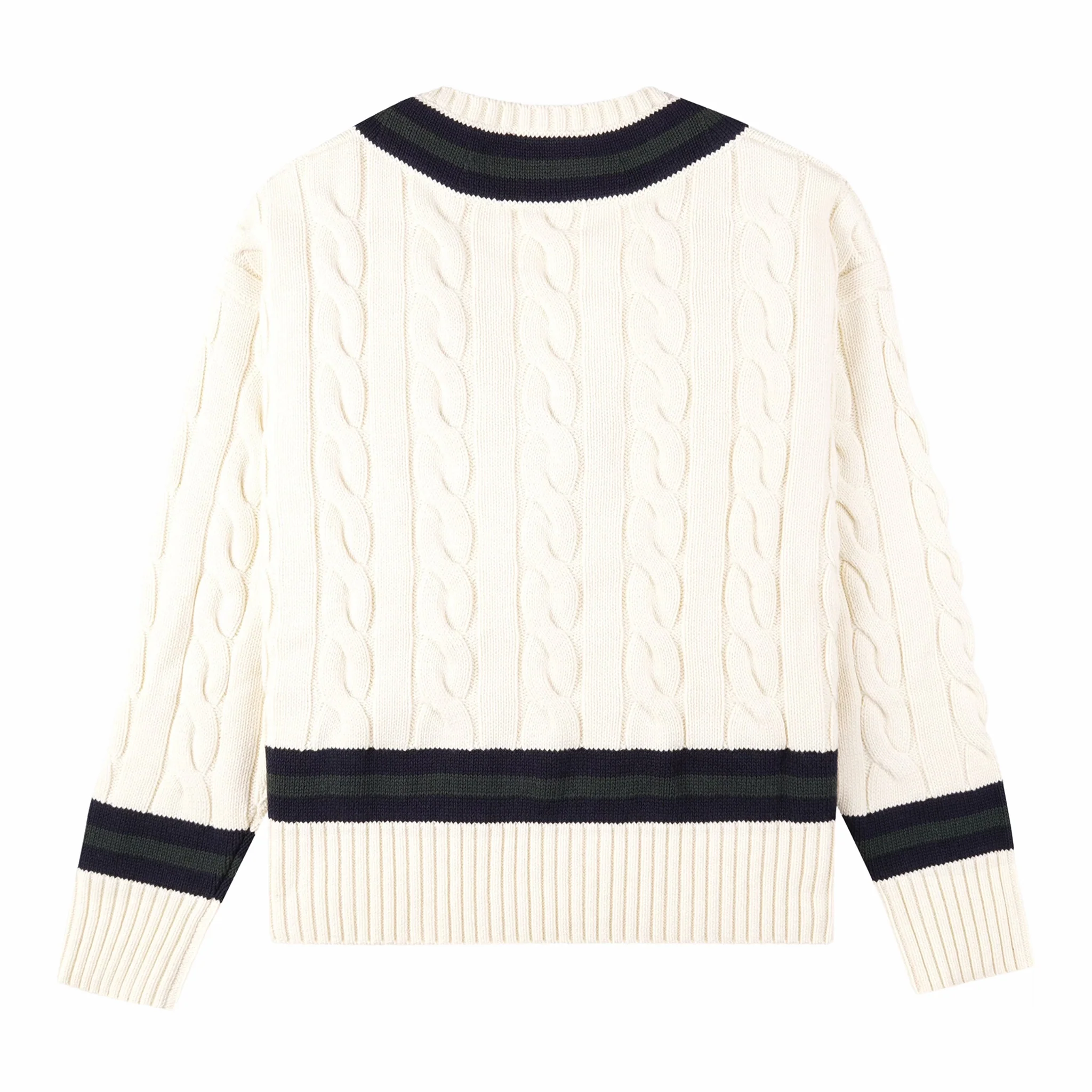 Sporty & Rich Women's SRC Cableknit V-Neck Sweater (Ecru/Navy/Forest) - Image 2
