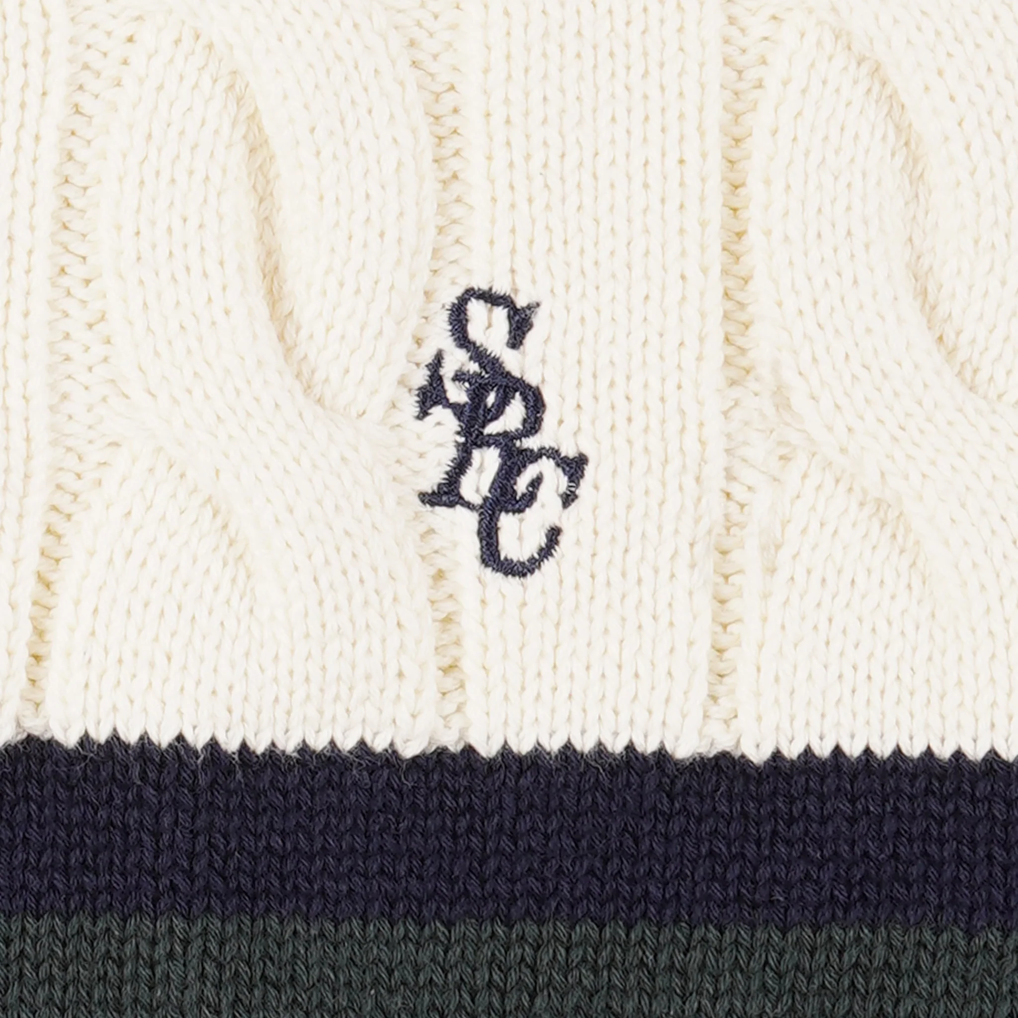 Sporty & Rich Women's SRC Cableknit V-Neck Sweater (Ecru/Navy/Forest) - Image 3