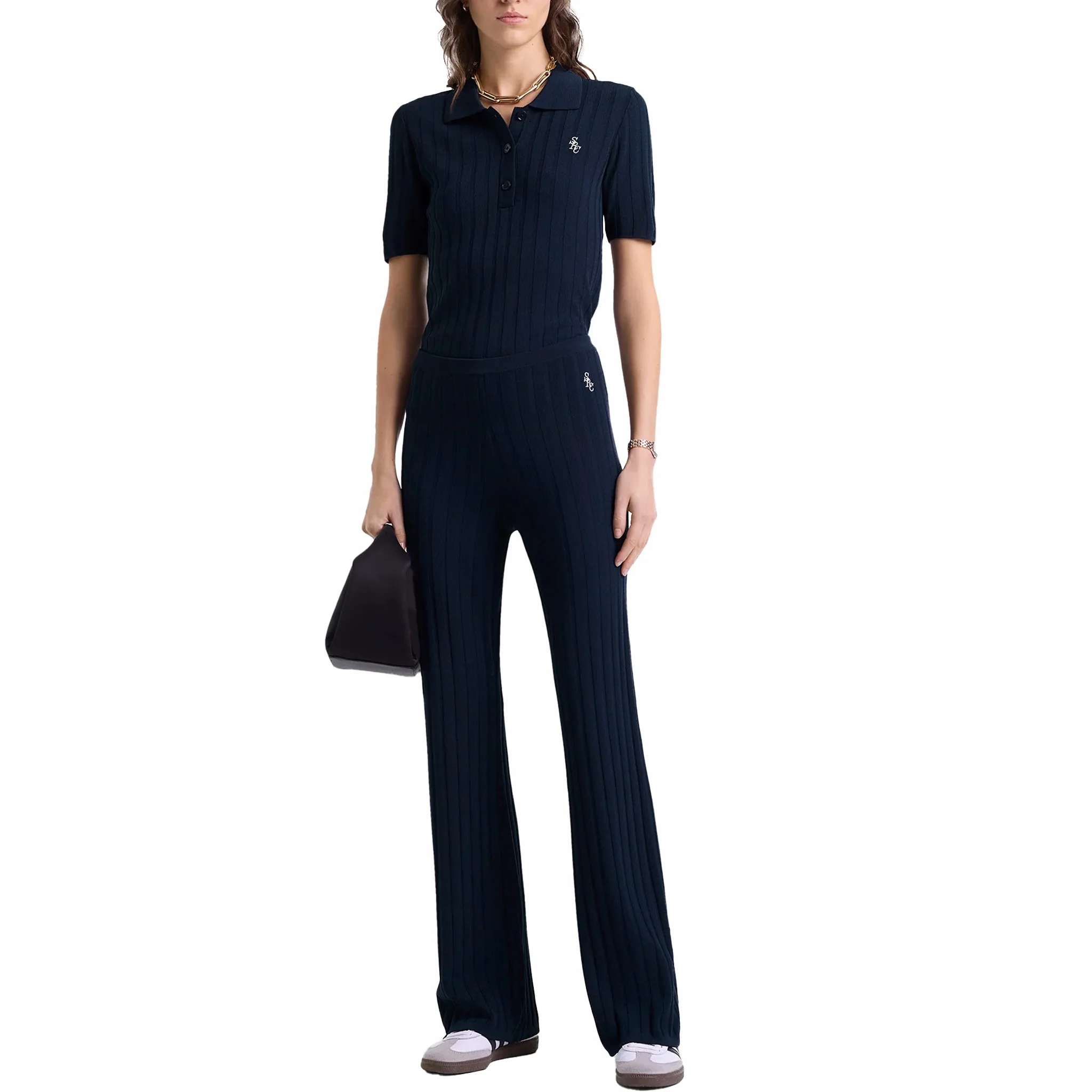 Sporty & Rich Women's SRC Ribbed Trousers (Navy/White) - Image 2