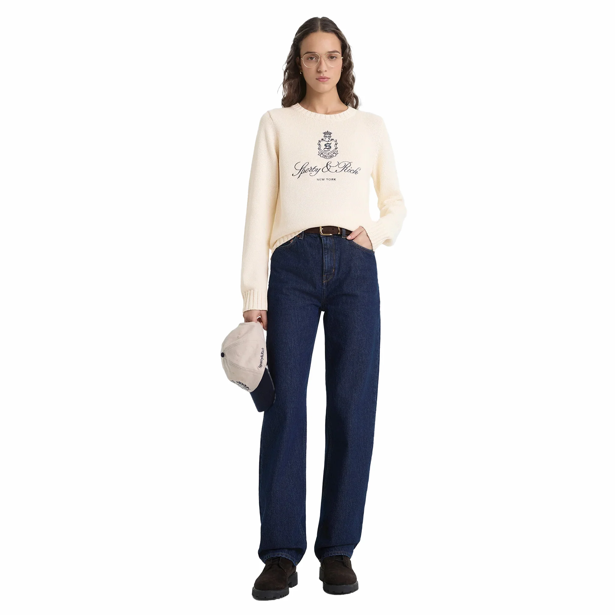 Sporty & Rich Women's Vendome Knitted Sweater (Ecru/Navy) - Image 3