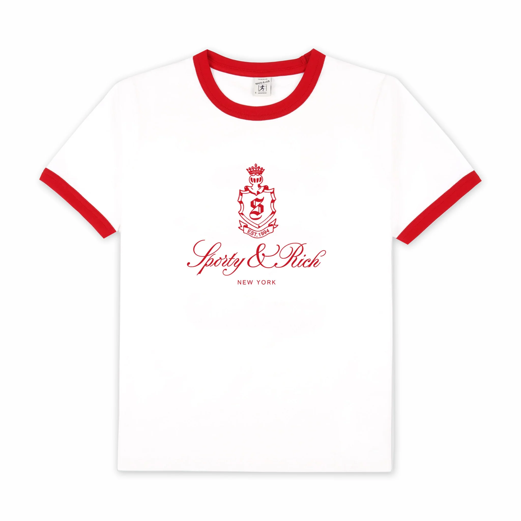 Sporty & Rich Women's Vendome Ringer Tee (White/Fire Red)