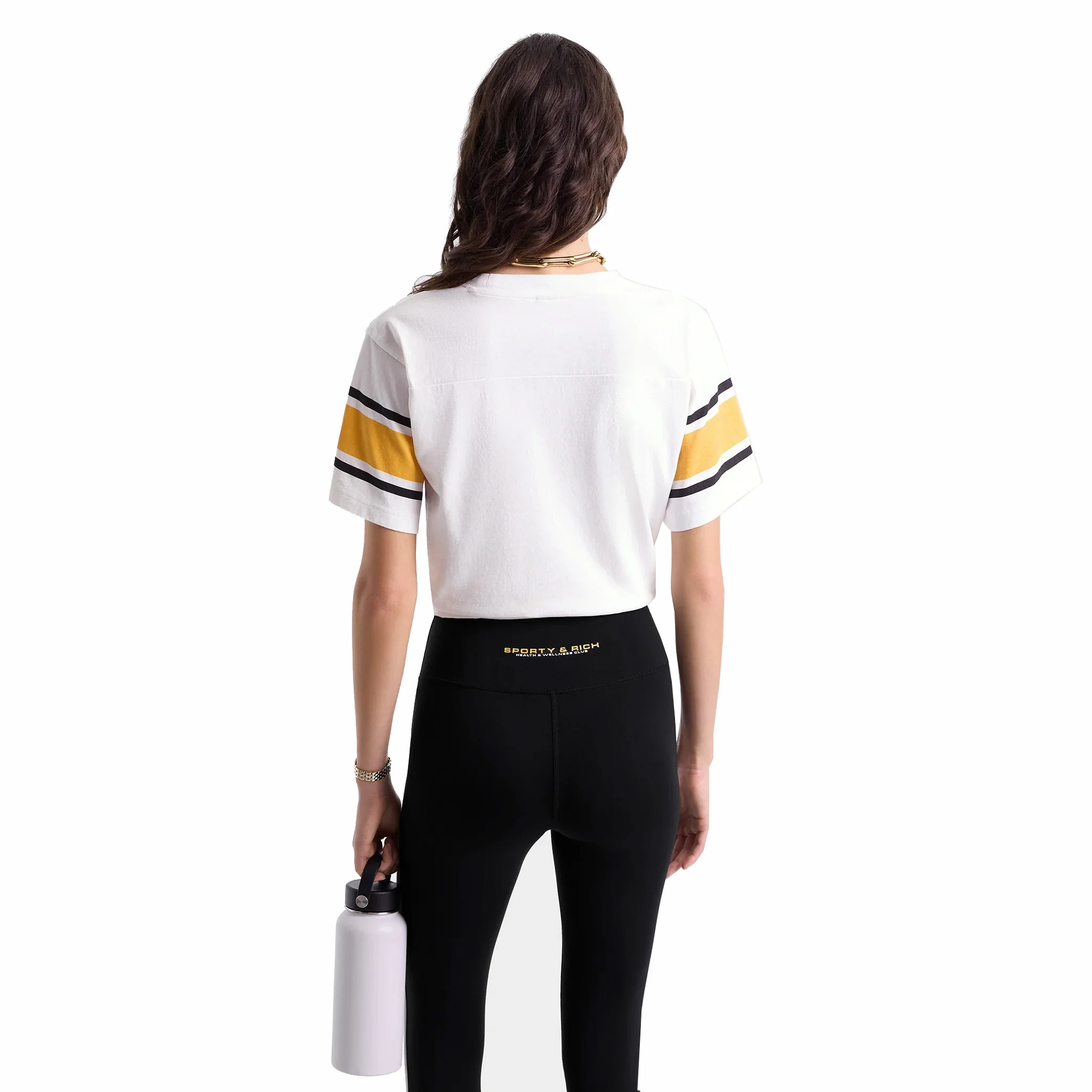 Sporty & Rich Women's Wellness 94 Rugby Tee (White/Faded Gold/Faded Black) - Image 3
