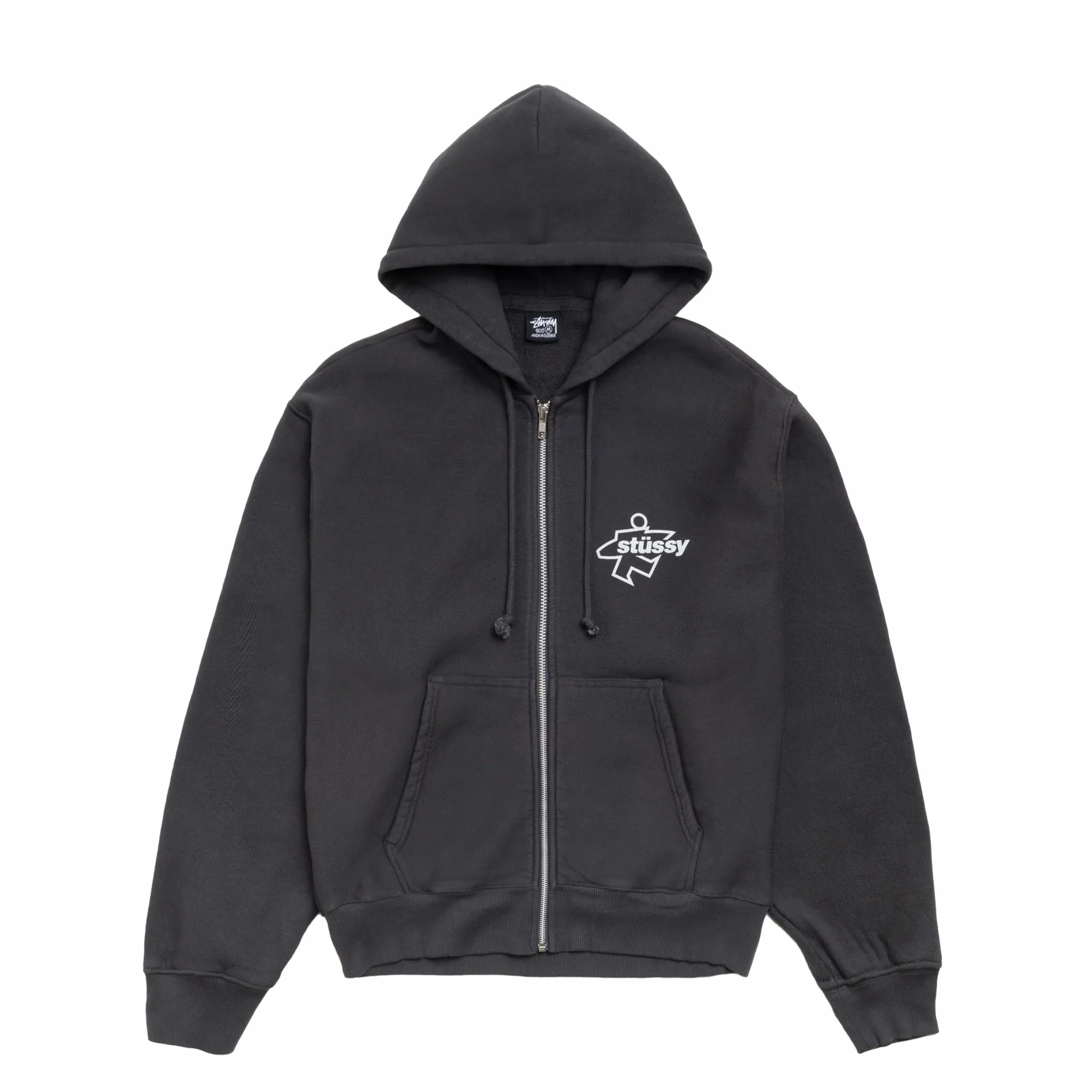 Stüssy Surf Size Garment Dyed Zip Hoodie (Faded Black)