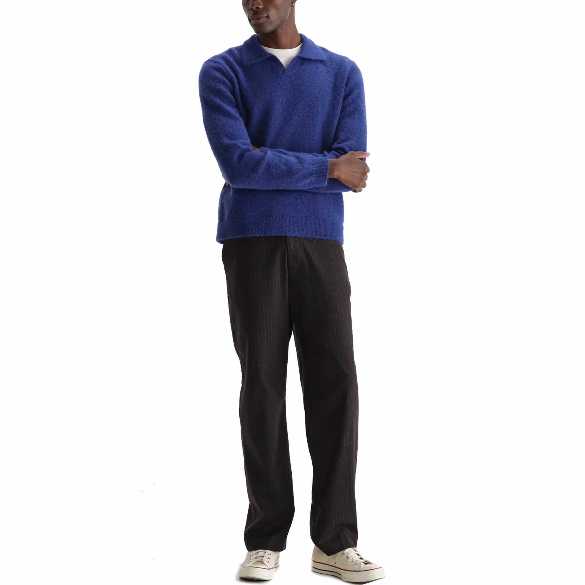 Wax London Carter Open Collar Polo - Fluffy Wool Blend (Blue) - Image 3