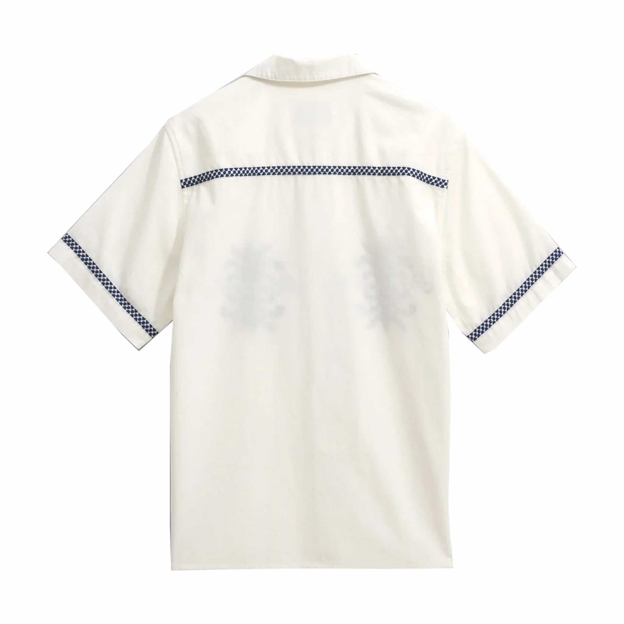 Wax London Didcot Tablecloth Motif Embroidered Short-Sleeve Shirt (Ecru/Blue) - Image 2