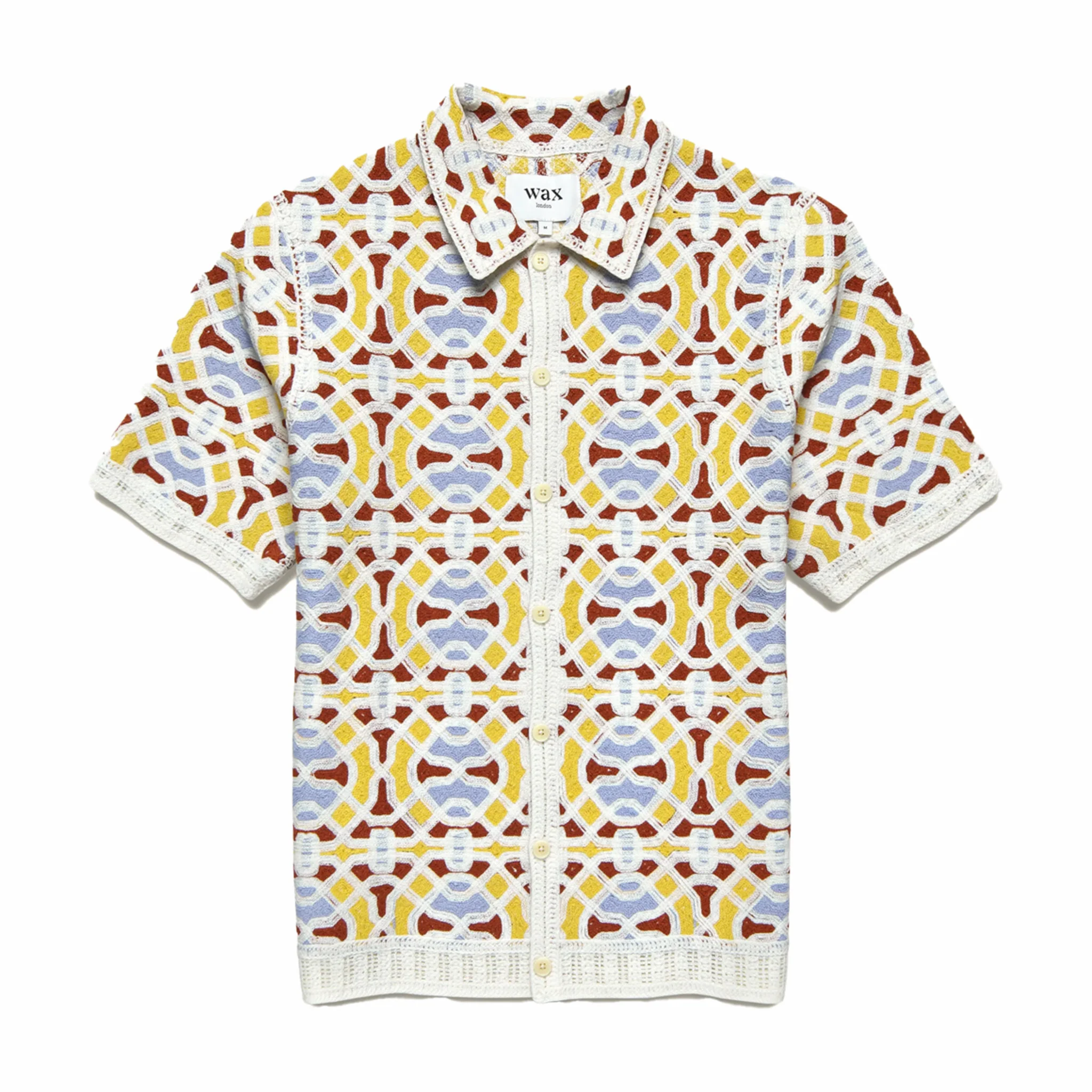 Wax London Dorset Short Sleeve Shirt - Geo Tile Crochet (Ecru/Multi)