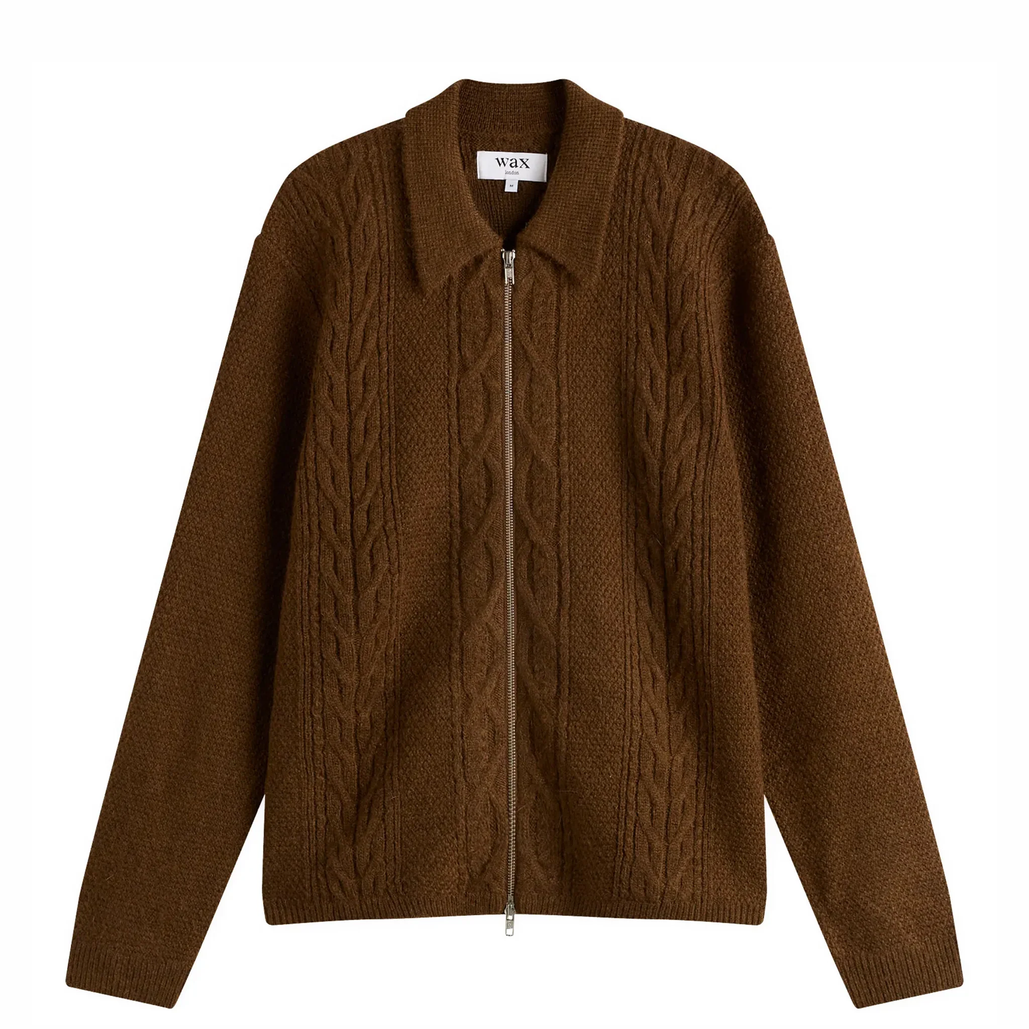 Wax London Friar Zip Knit Jacket - Brush Cable (Brown)
