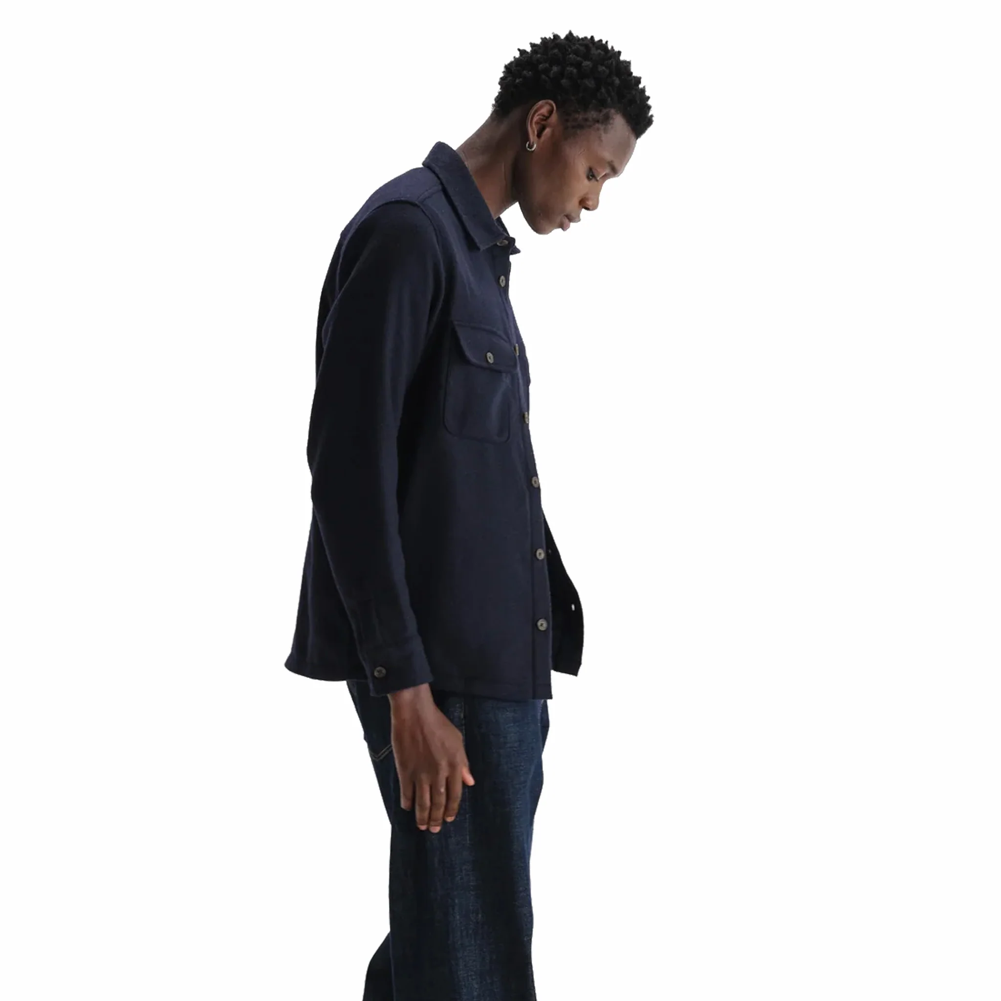 Wax London Lomond Overshirt - Thick Wool Blend (Navy) - Image 3