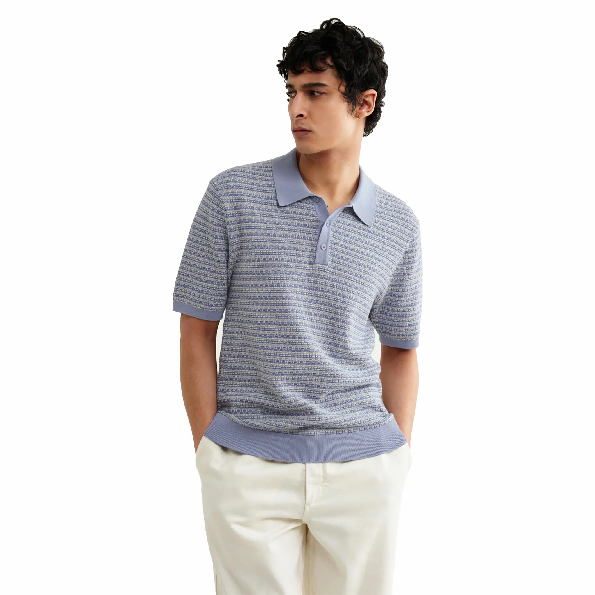 Wax London Naples SS Polo - Mini Geo (Light Blue) - Image 4