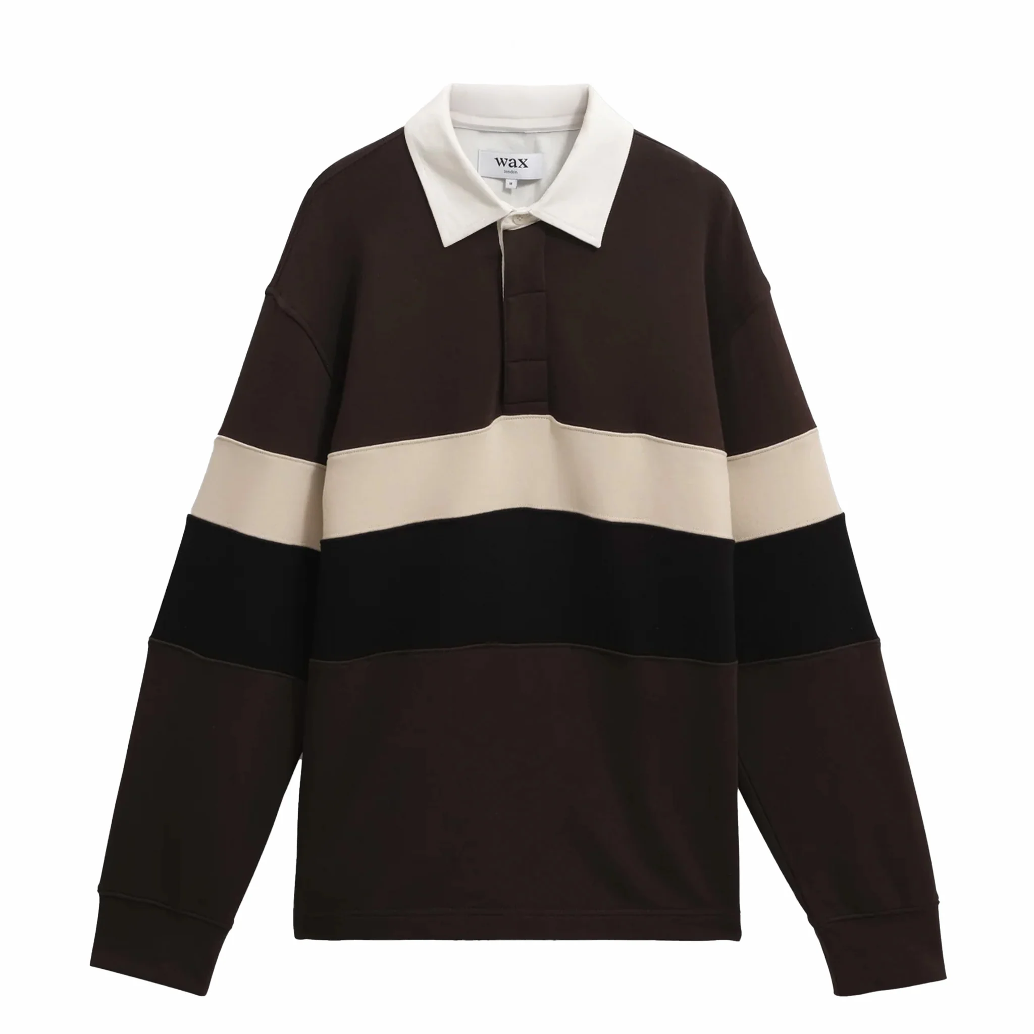 Wax London Rowhill Rugby Shirt - Panelled Loopback (Brown/Black)