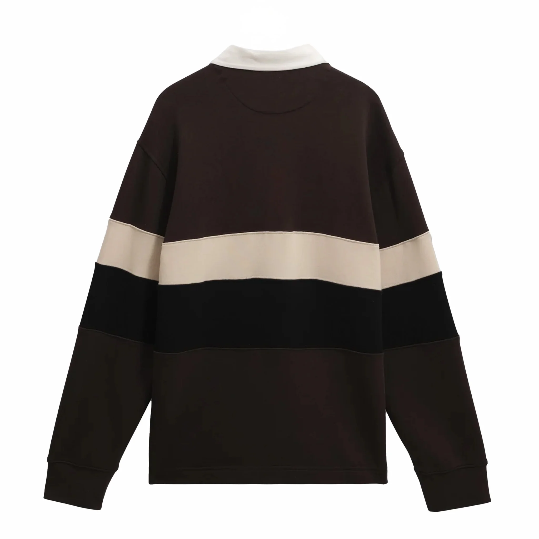 Wax London Rowhill Rugby Shirt - Panelled Loopback (Brown/Black) - Image 2