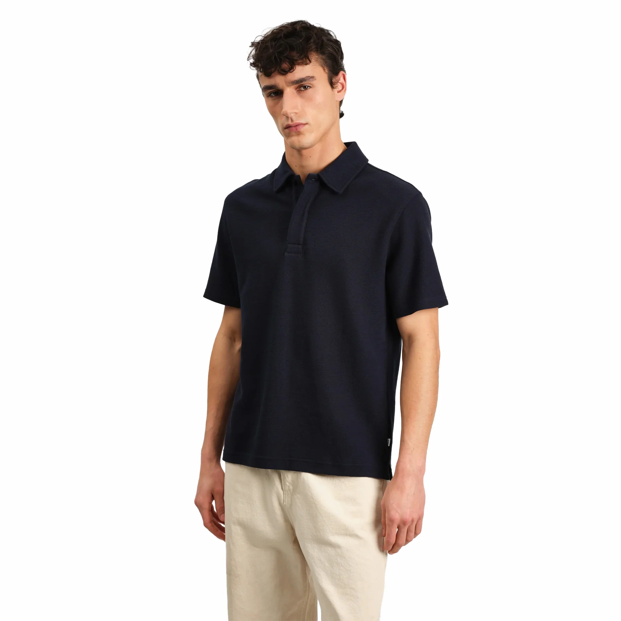 Wax London Shore SS Polo - Mini Texture (Navy) - Image 4