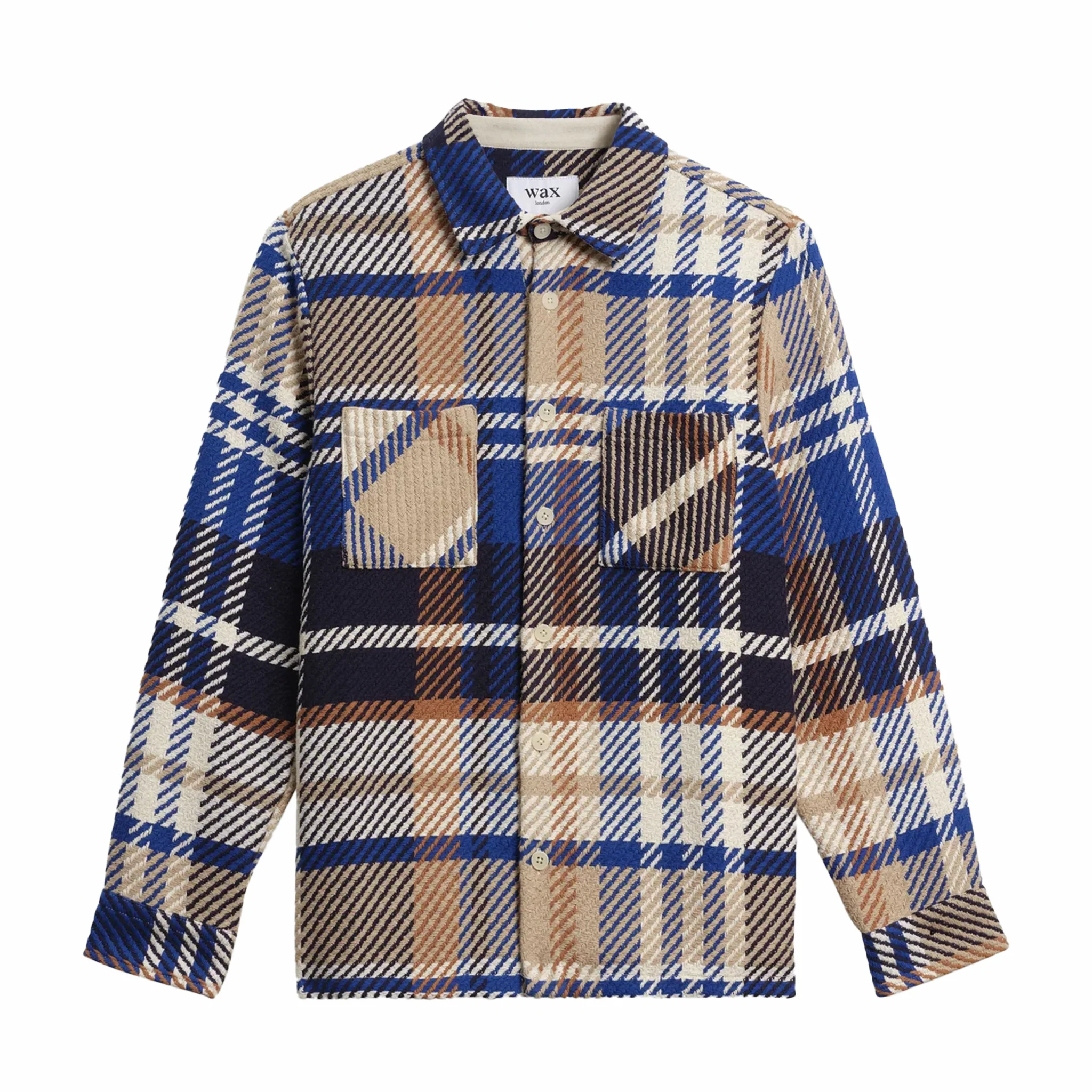 Wax London Whiting Overshirt - Bold Check (Blue/Tan)
