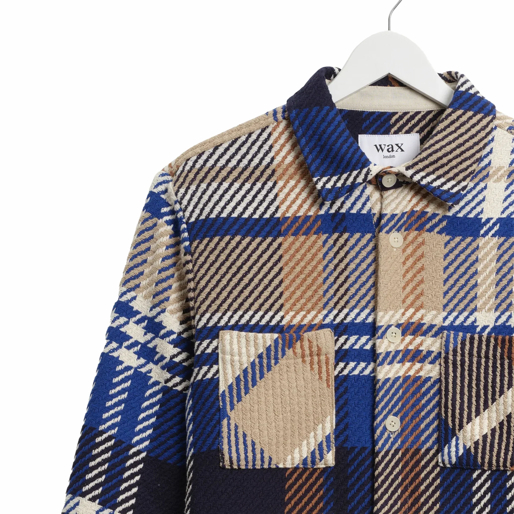 Wax London Whiting Overshirt - Bold Check (Blue/Tan) - Image 3
