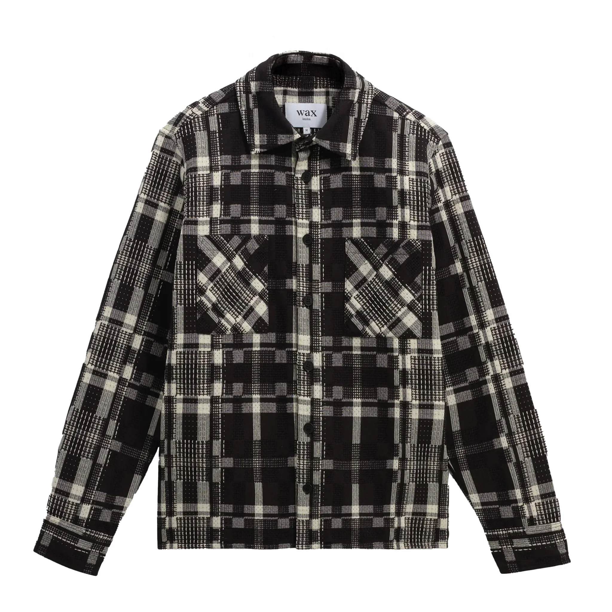 Wax London Whiting Overshirt - Glitch Check (Black/Ecru)