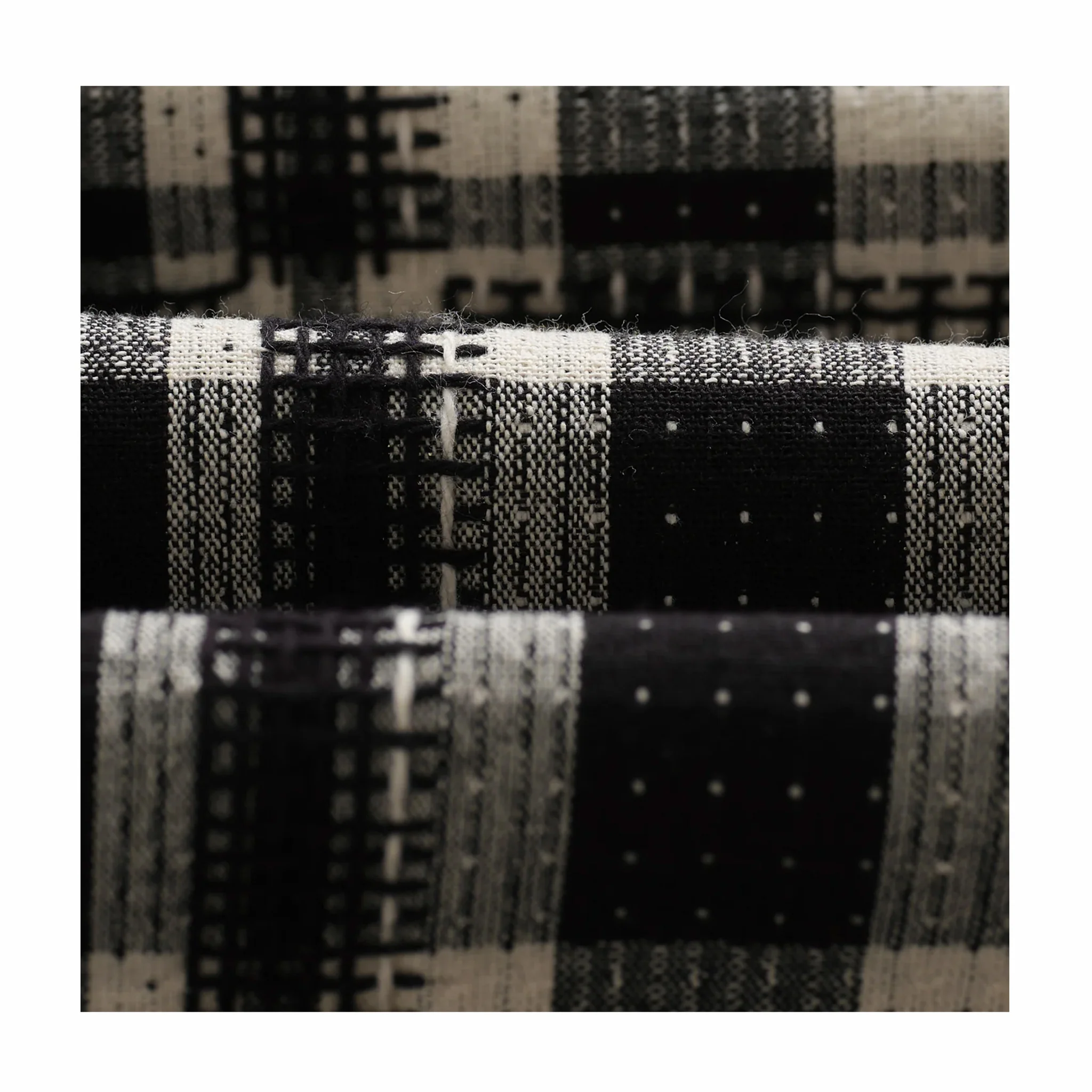 Wax London Whiting Overshirt - Glitch Check (Black/Ecru) - Image 3