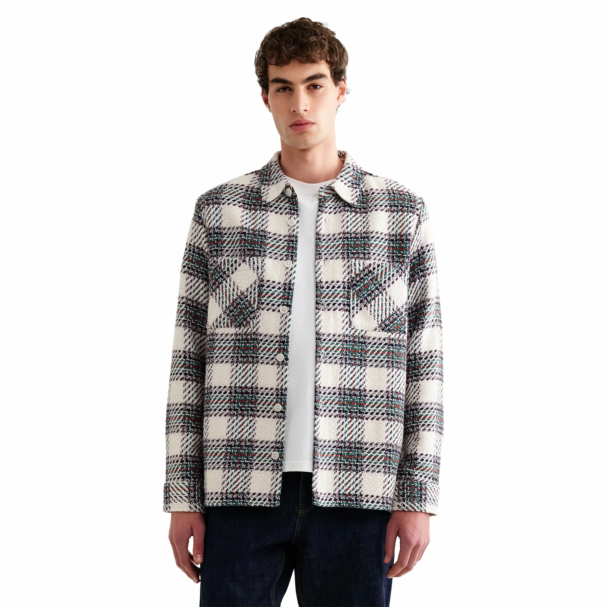 Wax London Whiting Overshirt - Hutton Check (Ecru/Multi) - Image 4