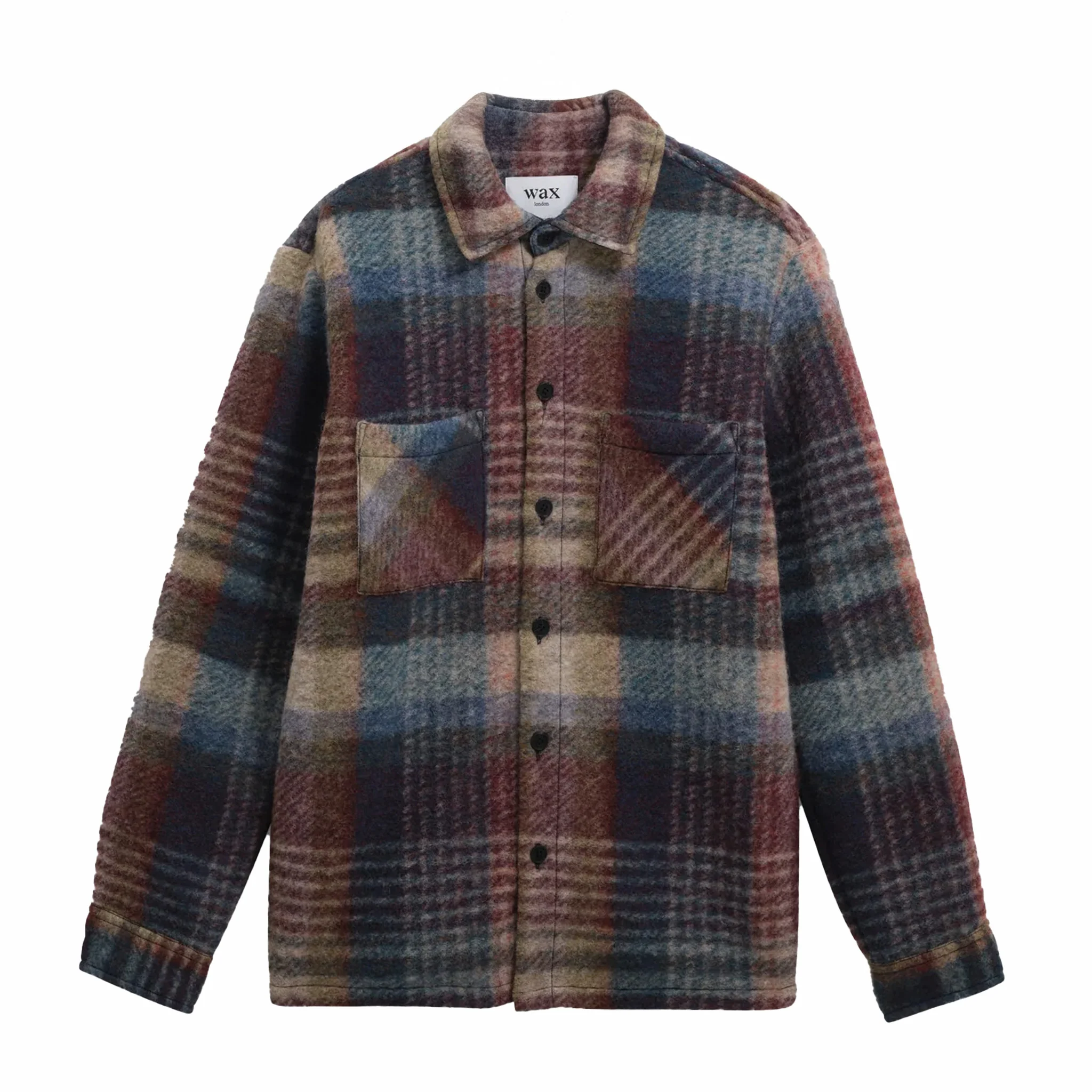 Wax London Whiting Overshirt - Wool Blend Check (Blue/Multi)
