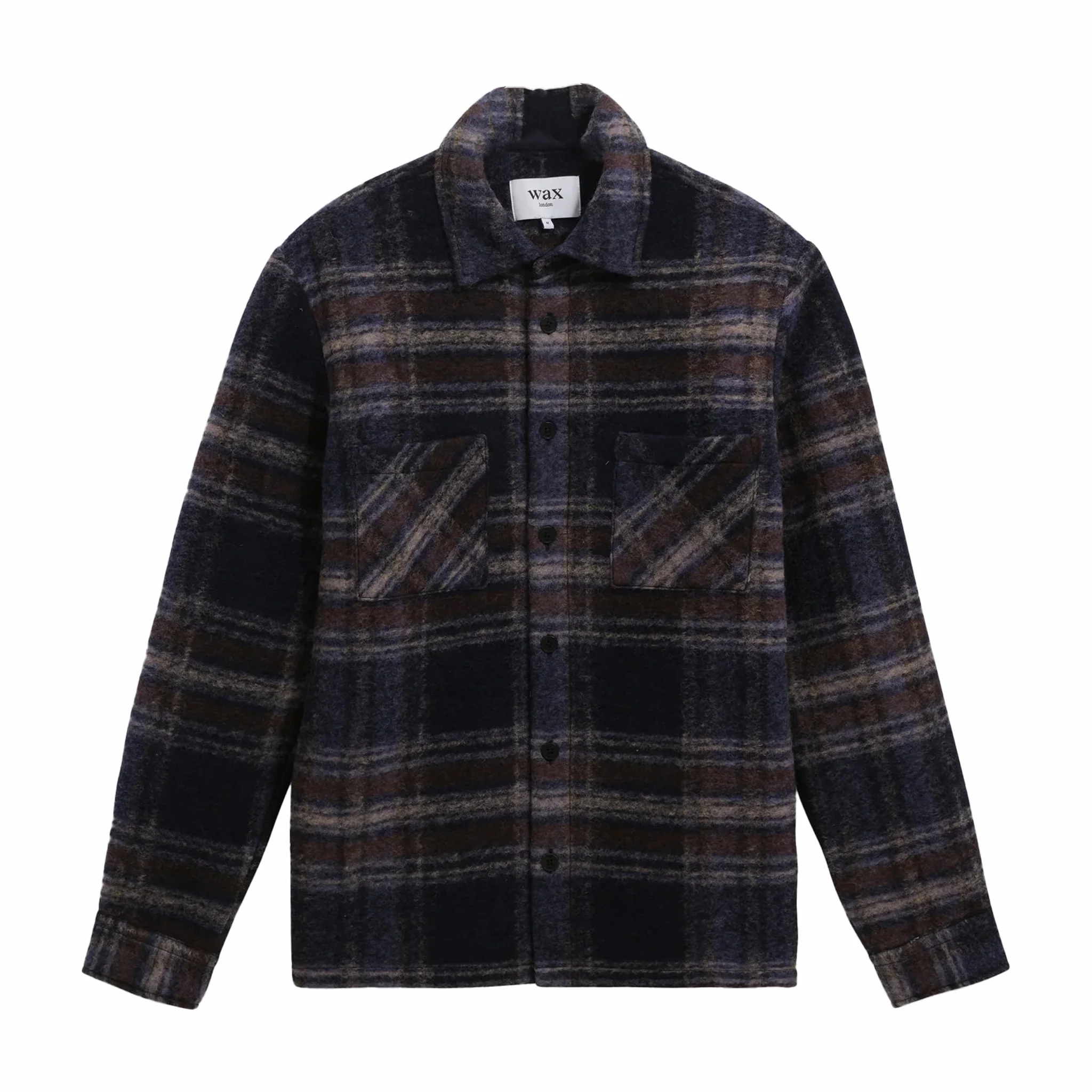 Wax London Whiting Overshirt - Wool Blend Check (Navy)