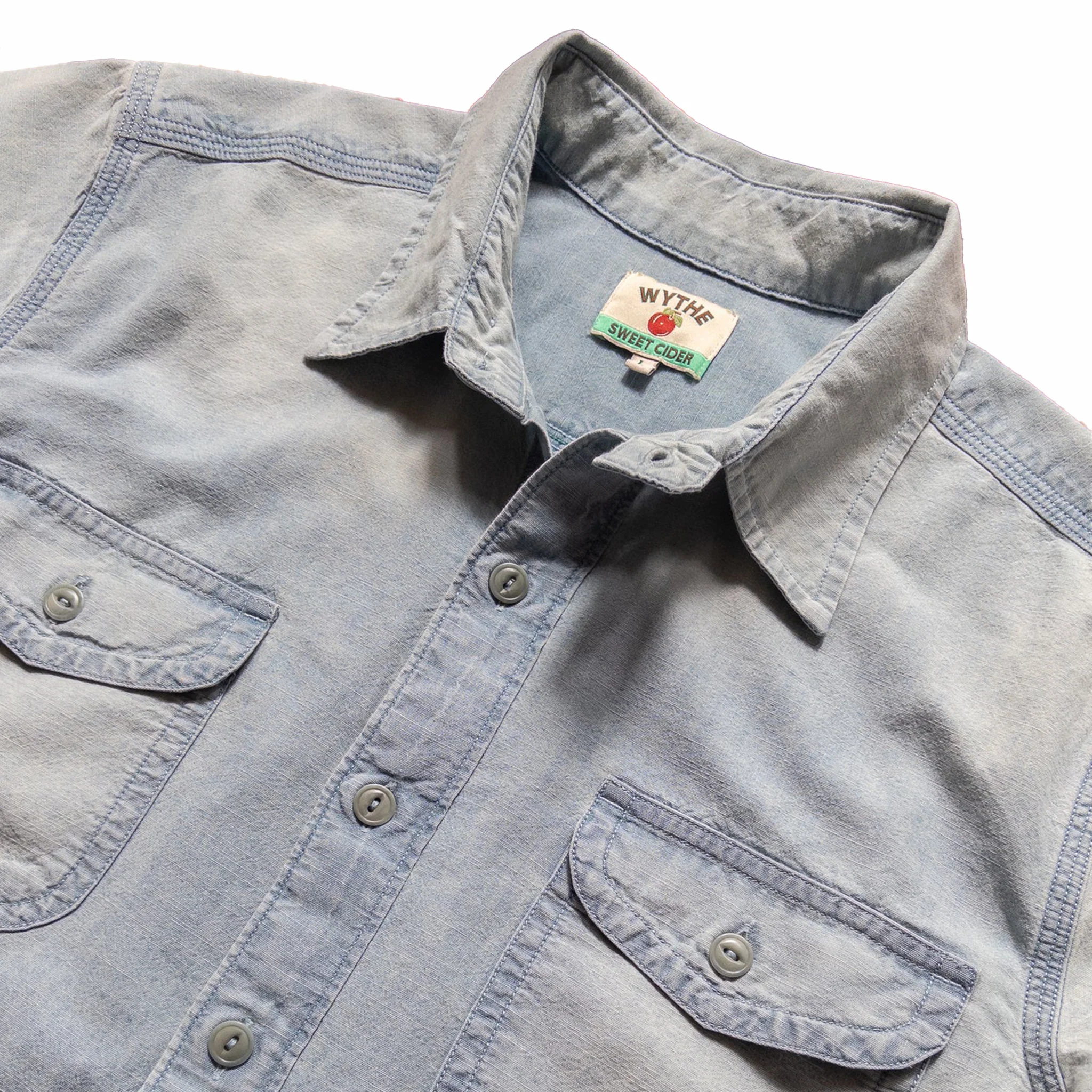 Wythe Embroidered Chambray Workshirt (Washed and Sunfaded Indigo) - Image 2